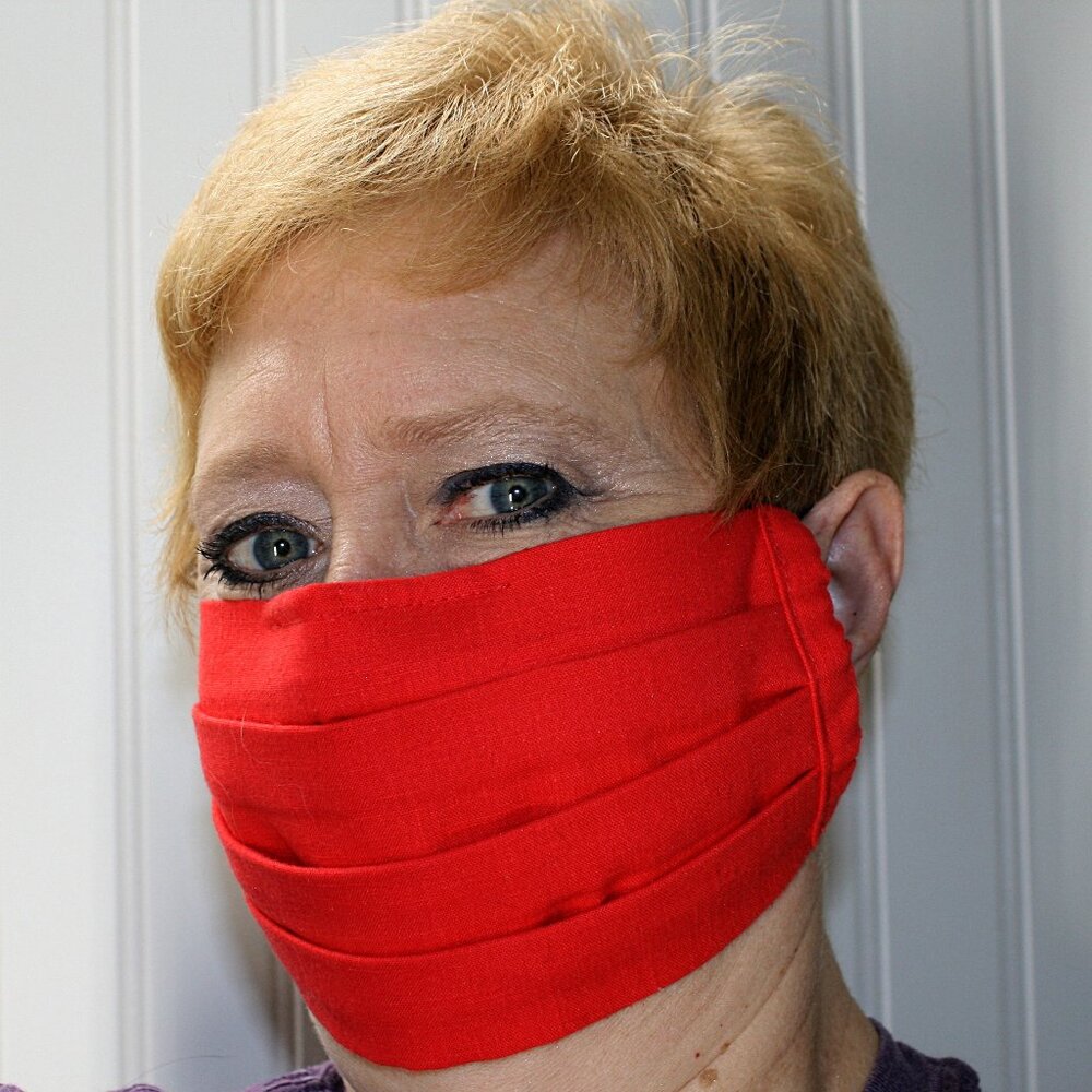 HAND CRAFTED Face Mask Red Cotton Adult Cloth Fabric Solid - Pocket Style